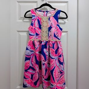 Lilly Pulitzer dress - Pink Navy Print w/ Gold Trim Girls XL 12-14